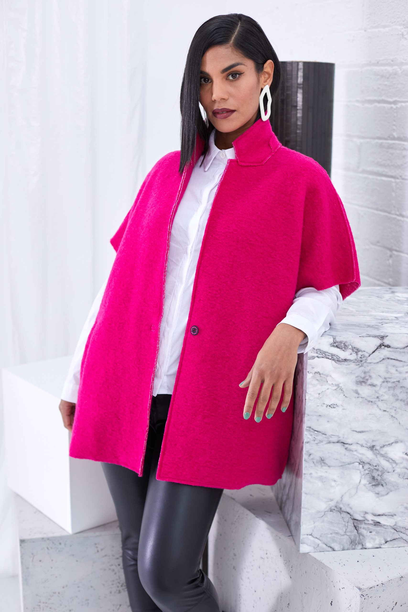 145- Ora Boiled Wool Jacket- Hot Pink