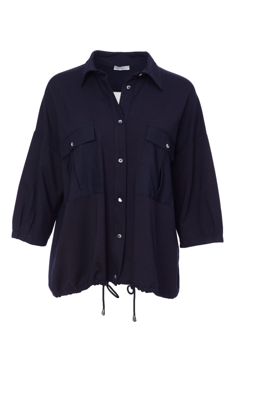 181- Navy Jersey Jacket/Contrast Fabric Trims - Naya