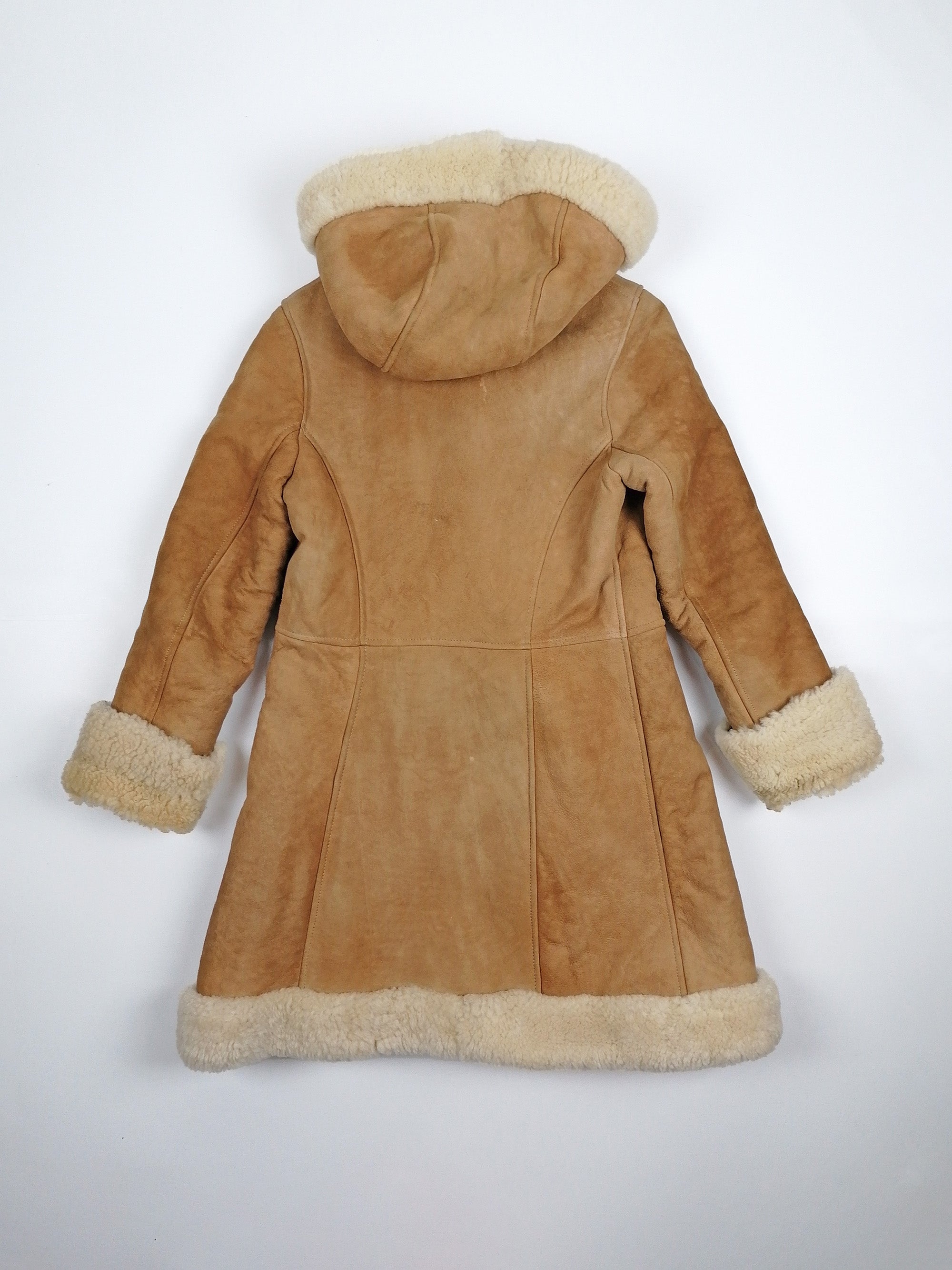 70's 80's Penny Lane Faux Shearling Coat Hooded - size XXS - XS