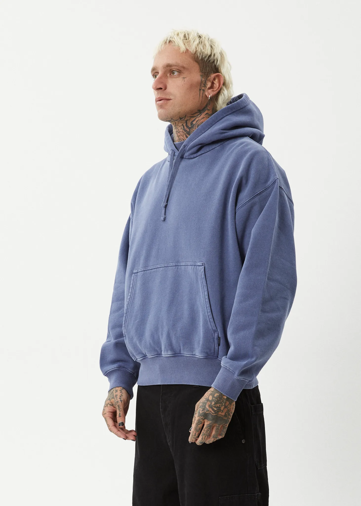 AFENDS Mens Genesis - Boxy Pull On Hood - Washed Marlin