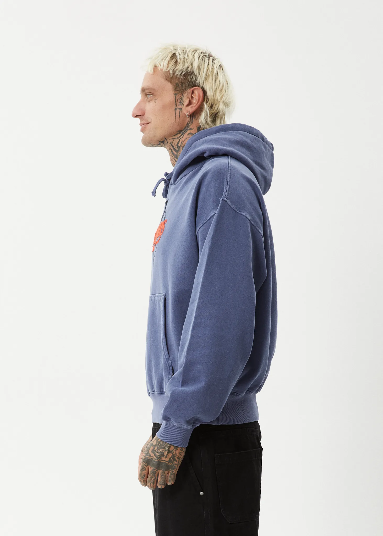 AFENDS Mens Screwed - Boxy Pull On Hood - Washed Marlin