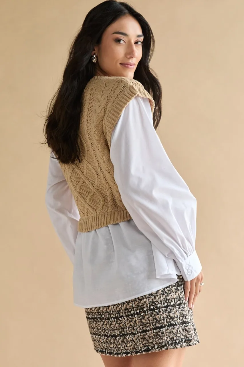 Amora Cable Vest Pullover Sweater