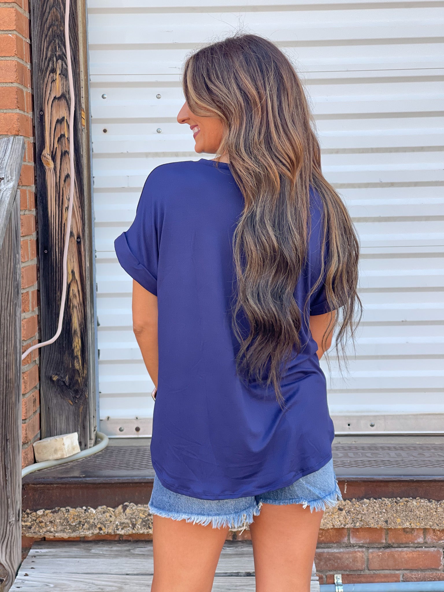 Basic V Neck Top - Navy