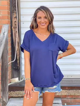 Basic V Neck Top - Navy