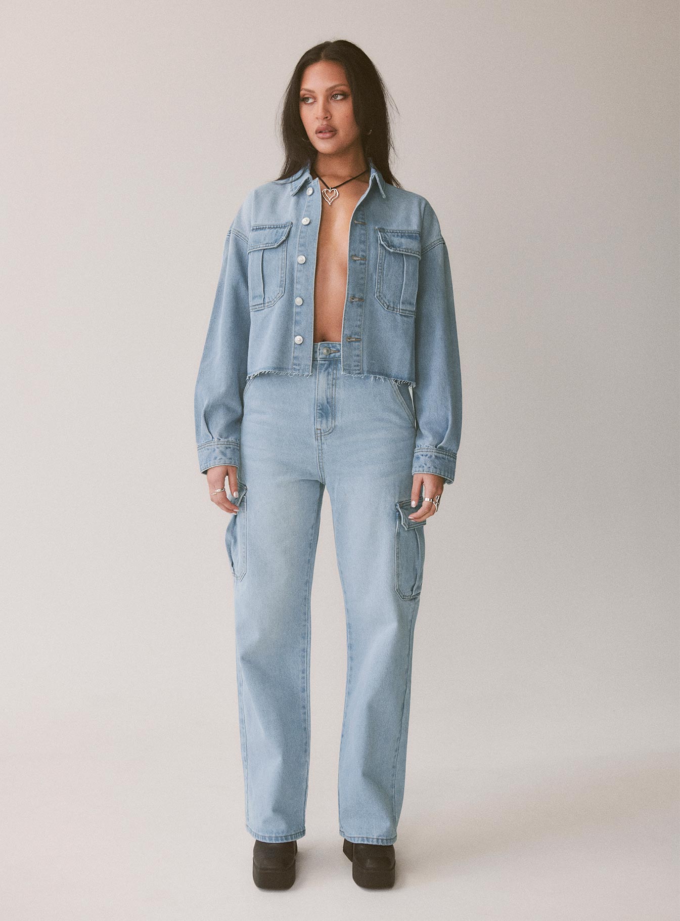 Belgrove Cropped Denim Jacket Mid Wash