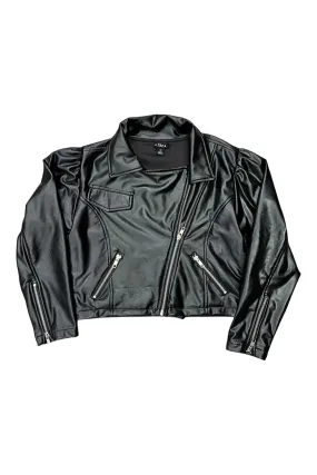 Black Faux Leather Puff Sleeve Jacket