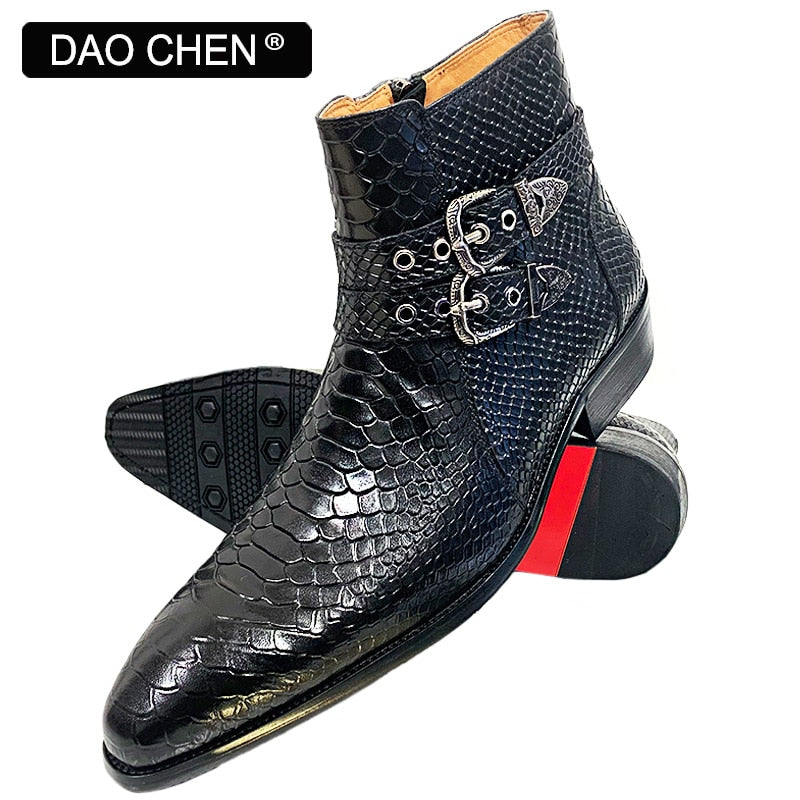 BLACK WINTER ANKLE BOOTS MEN SHOES LUXURY SNAKE BOOTS