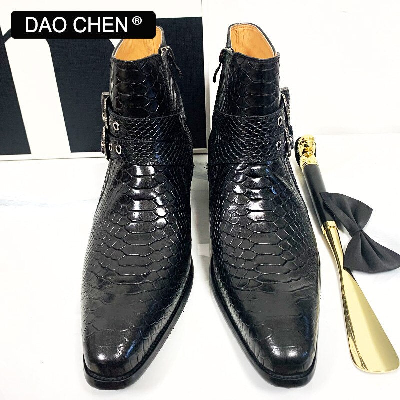 BLACK WINTER ANKLE BOOTS MEN SHOES LUXURY SNAKE BOOTS