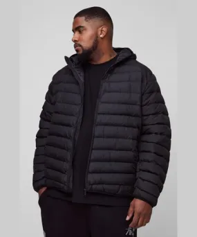 boohoo Mens Plus Zip Through Hooded Puffer Jacket