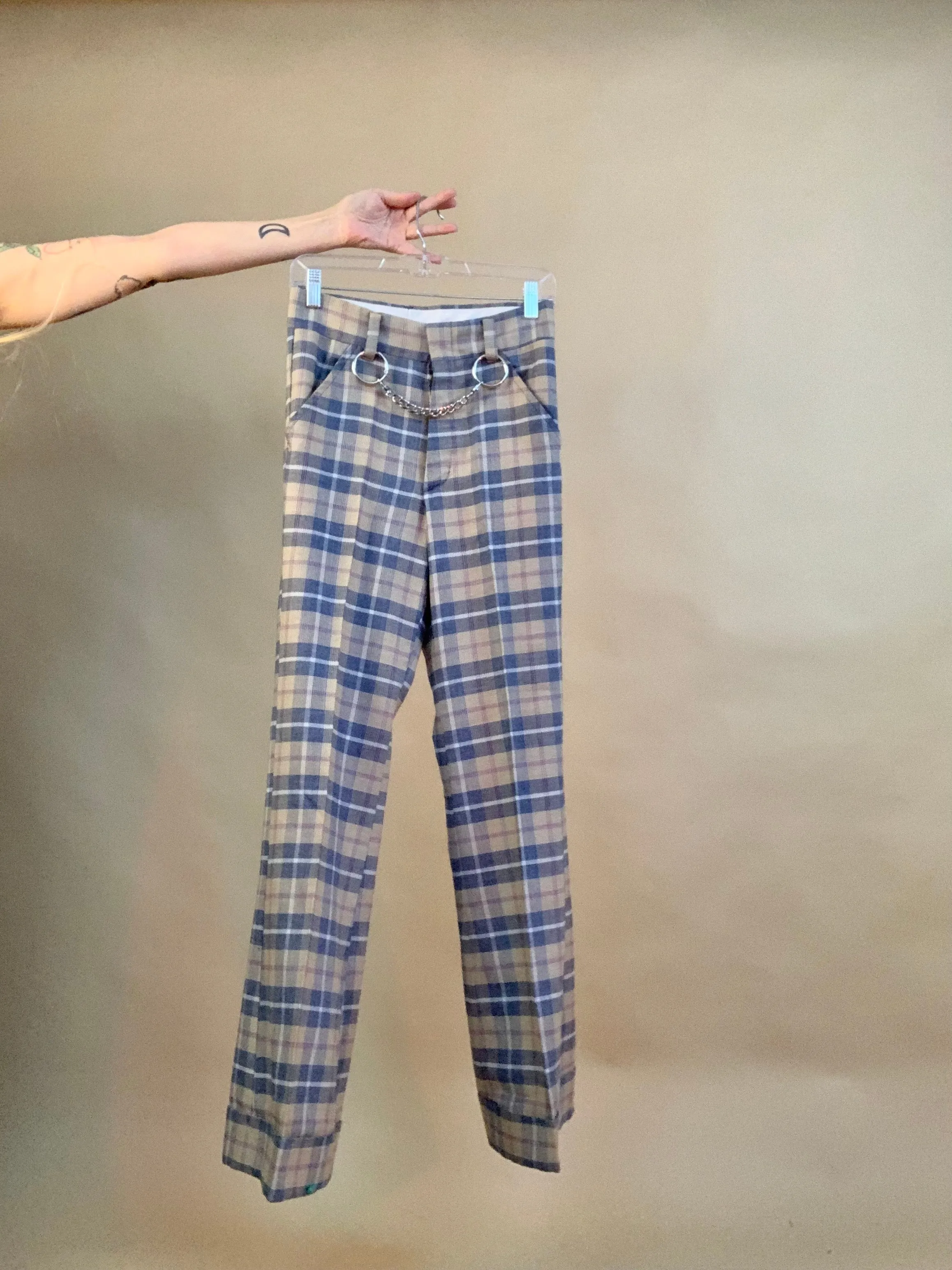 Custom double heart patch chain pants