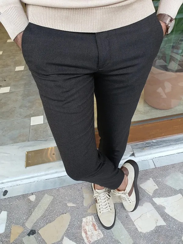 Dark Brown Slim Fit Linen Pants for Men by GentWith.com