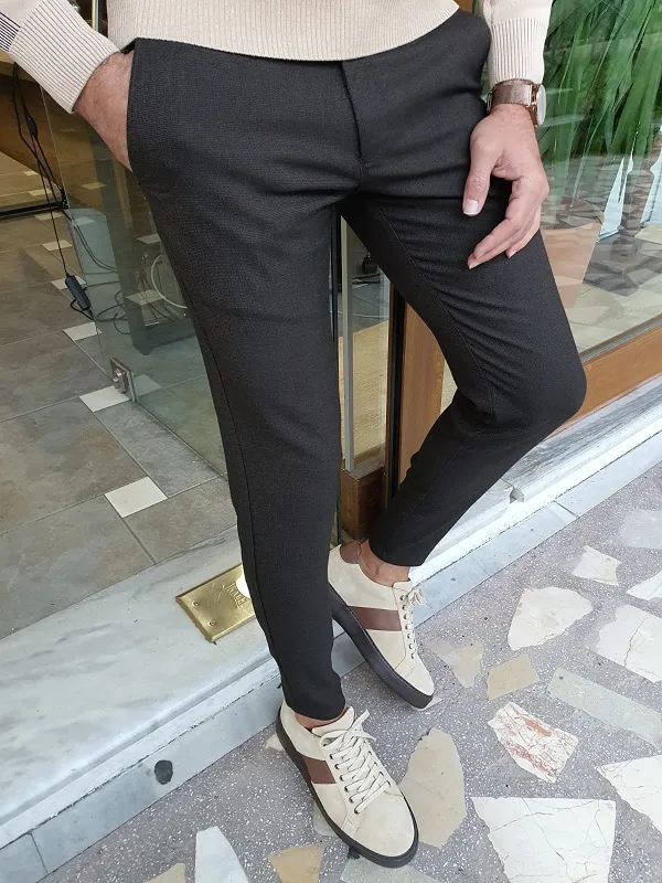 Dark Brown Slim Fit Linen Pants for Men by GentWith.com