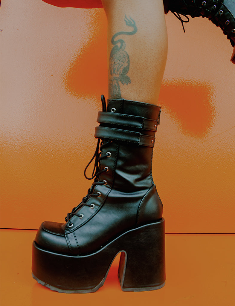 DEMONIA CAMEL 250 PLATFORM COMBAT BOOTS