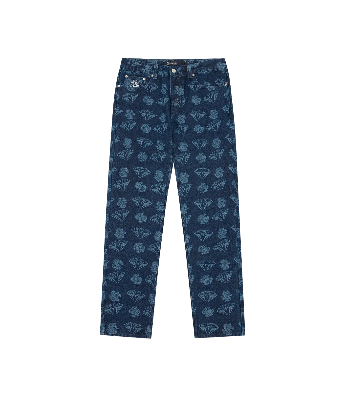 DIAMONDS & DOLLARS PRINTED DENIM PANTS - INDIGO