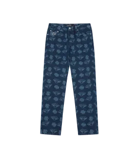 DIAMONDS & DOLLARS PRINTED DENIM PANTS - INDIGO