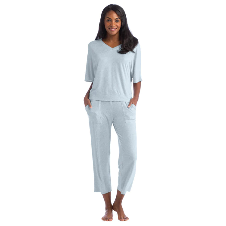 Dream Relaxed V Neck with Capri Lounge Set Softies- Surf