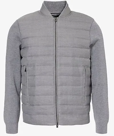 Emporio Armani Mens Light Grey Melange Stand-collar padded regular-fit wool-blend jacket