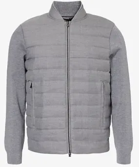 Emporio Armani Mens Light Grey Melange Stand-collar padded regular-fit wool-blend jacket