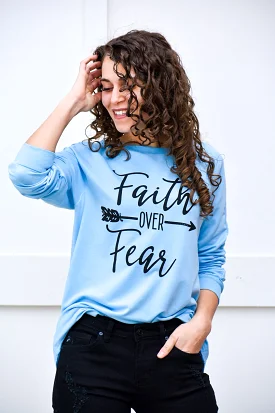 Faith Over Fear Light Blue Pullover Sweater