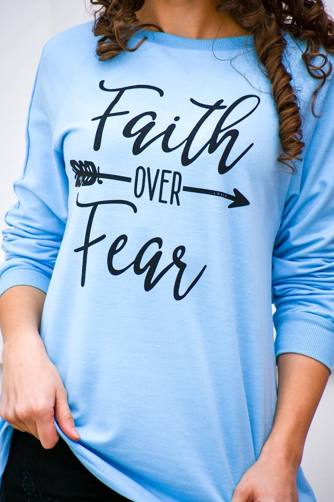 Faith Over Fear Light Blue Pullover Sweater