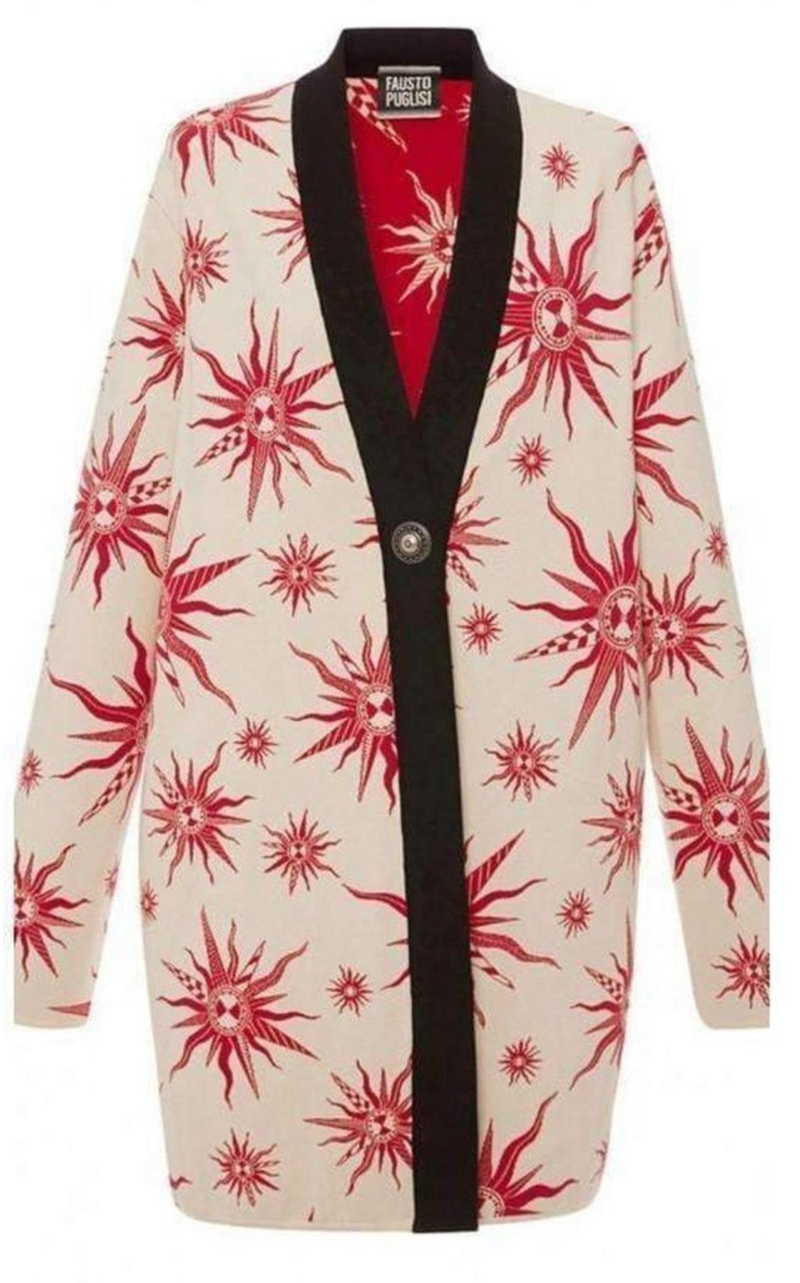 FAUSTO PUGLISI  |Knit Star Ivory Red Caban Coat