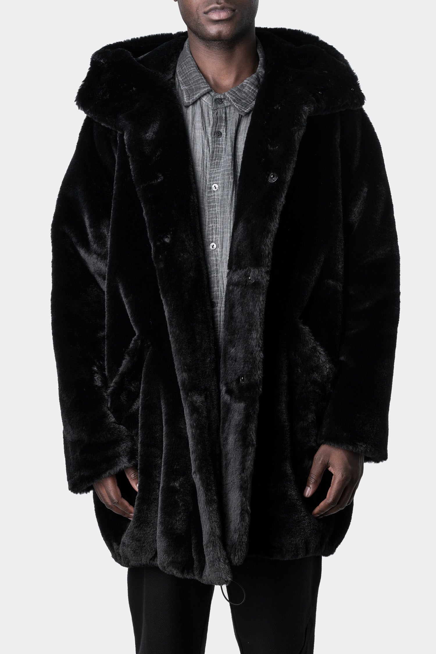 Faux fur oversized hooded coat