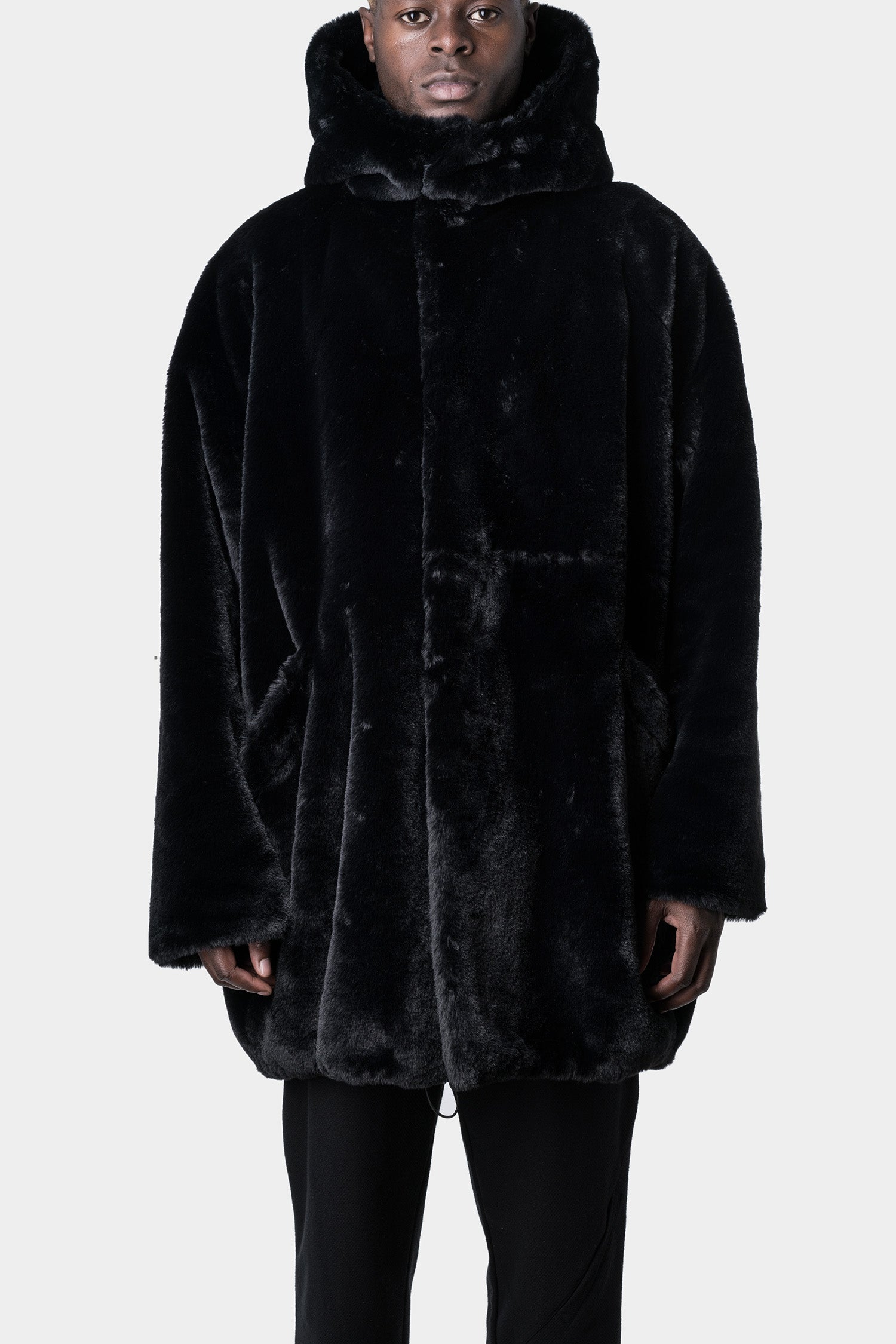 Faux fur oversized hooded coat