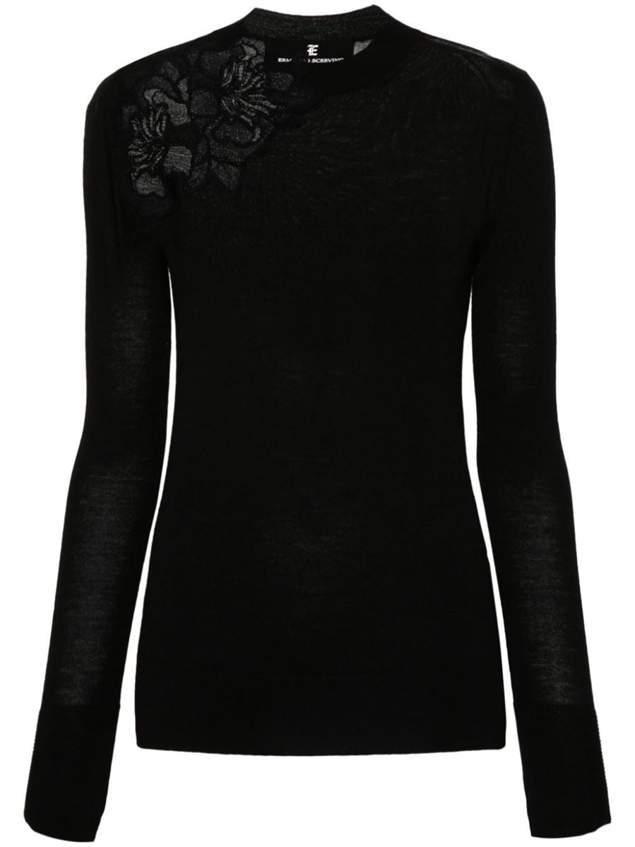 FLORAL-LACE APPLIQU SWEATER