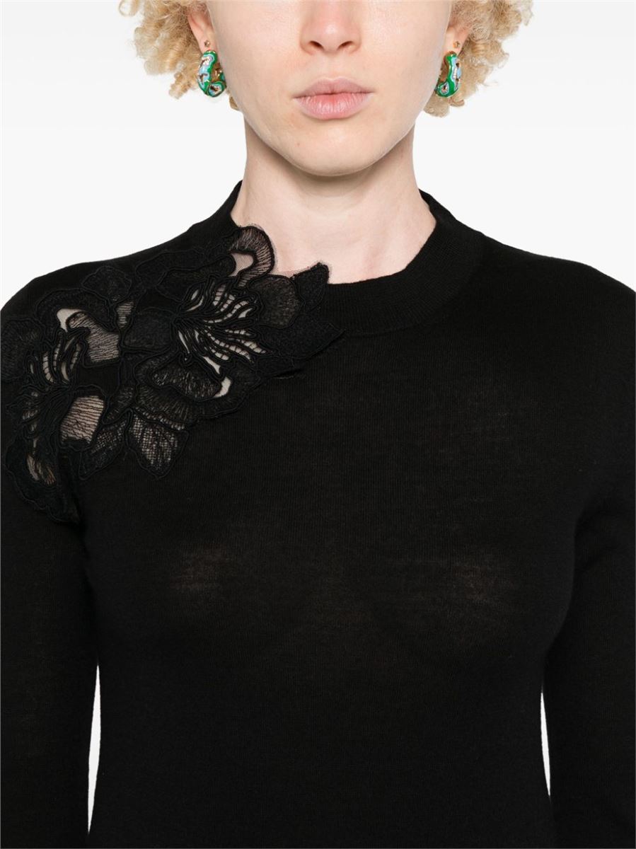 FLORAL-LACE APPLIQU SWEATER