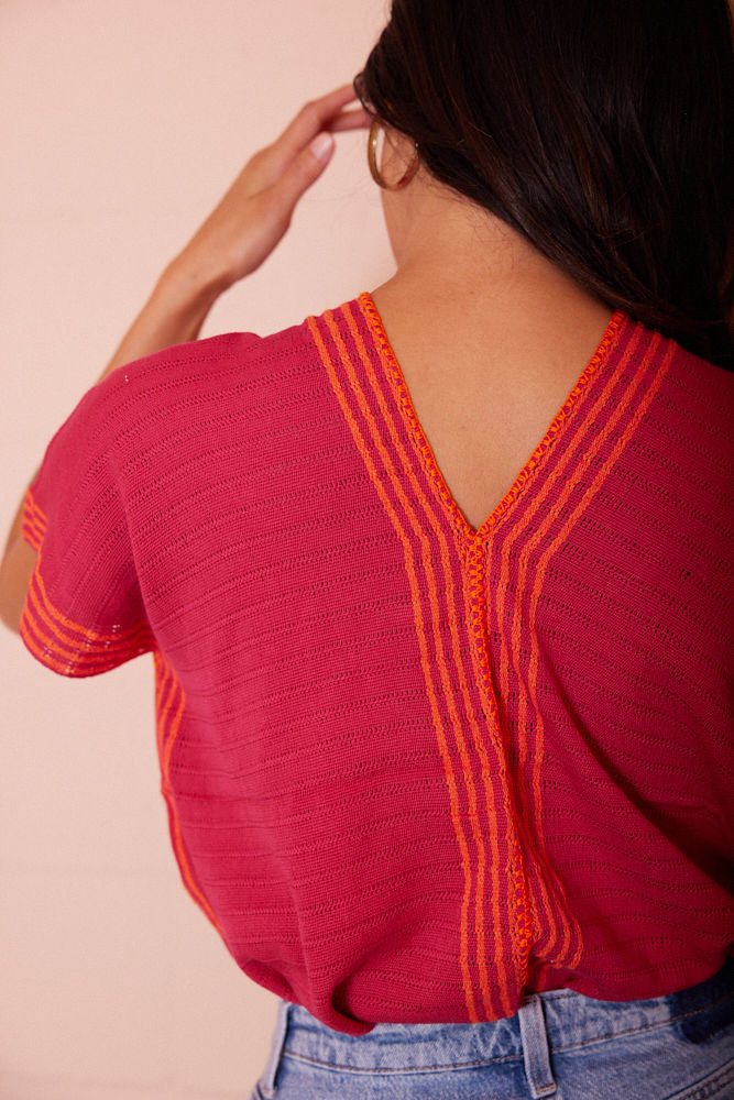 GARDENIA V Neck / Magenta + Tangerine