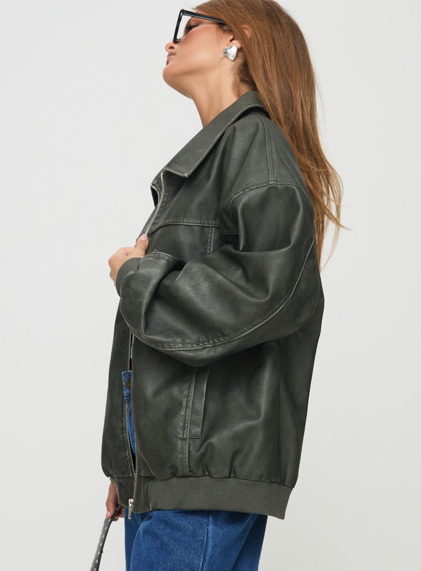 Goldsmith Faux Leather Jacket Washed Forest