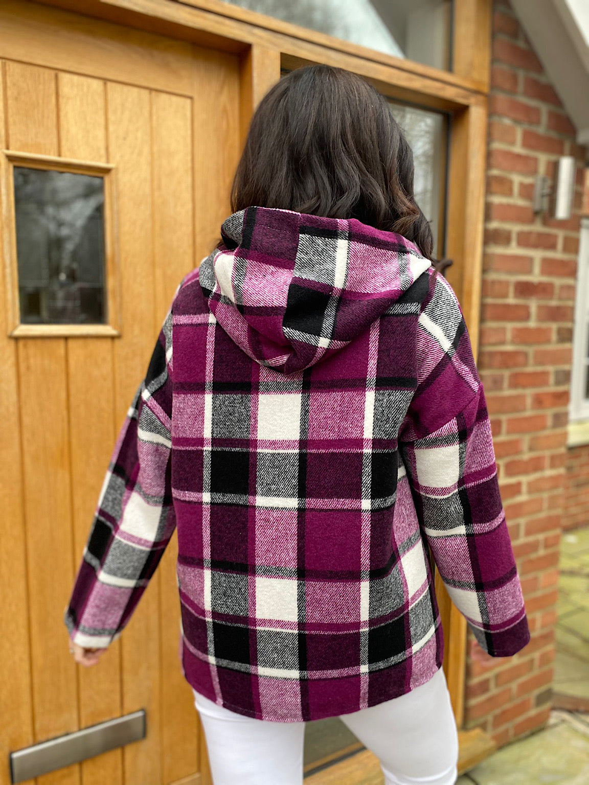 Grape Checked Hooded Coat Adriana