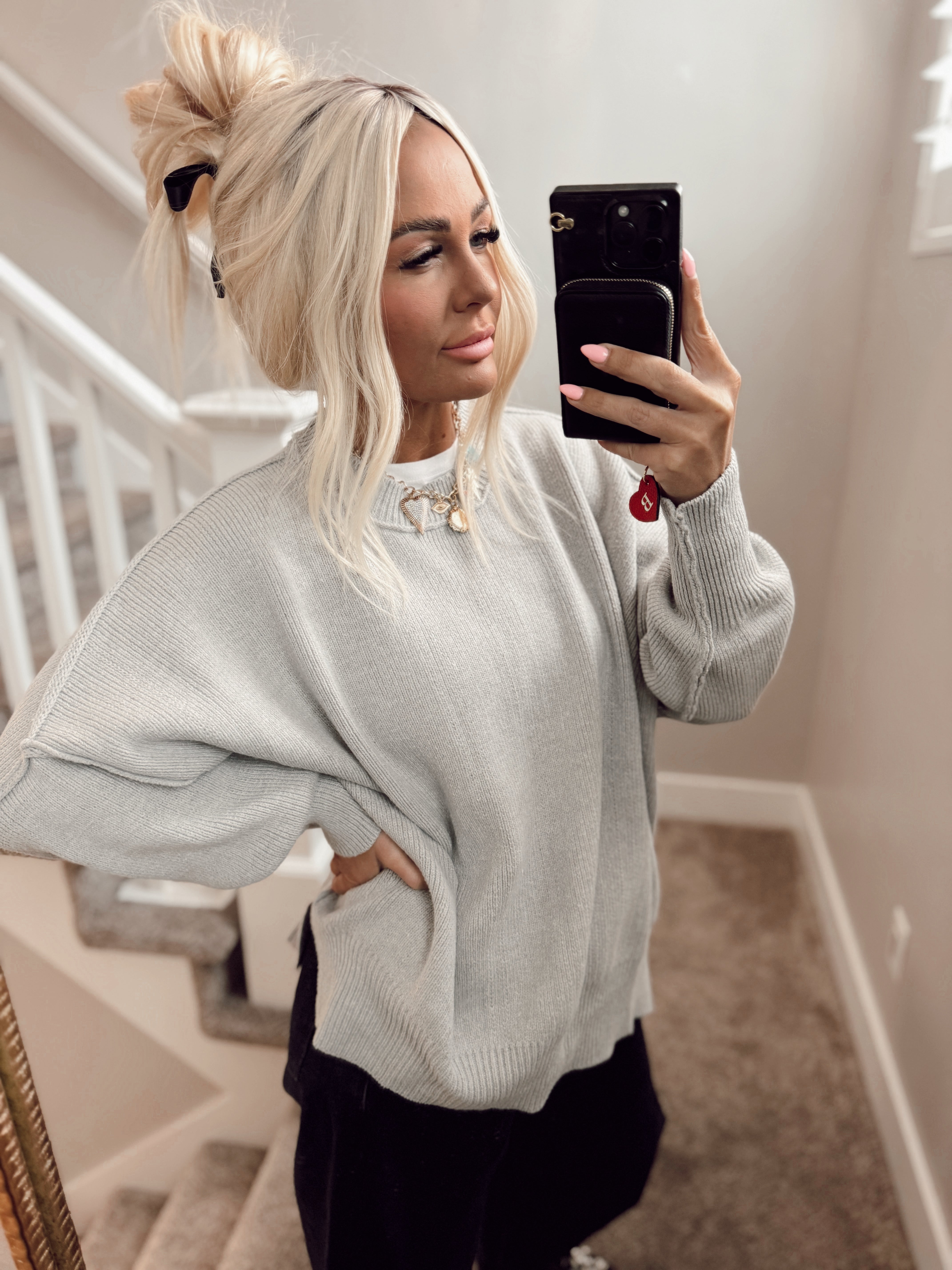 Gray textured sweater