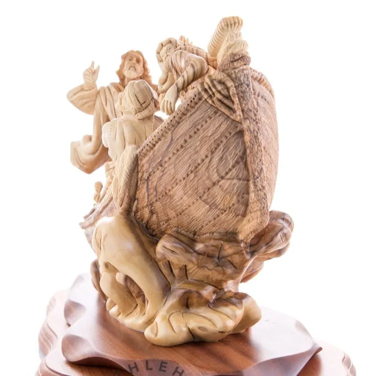 Jesus Christ Calms The Storm on Boat, 15.5 Masterpiece Wooden Carving