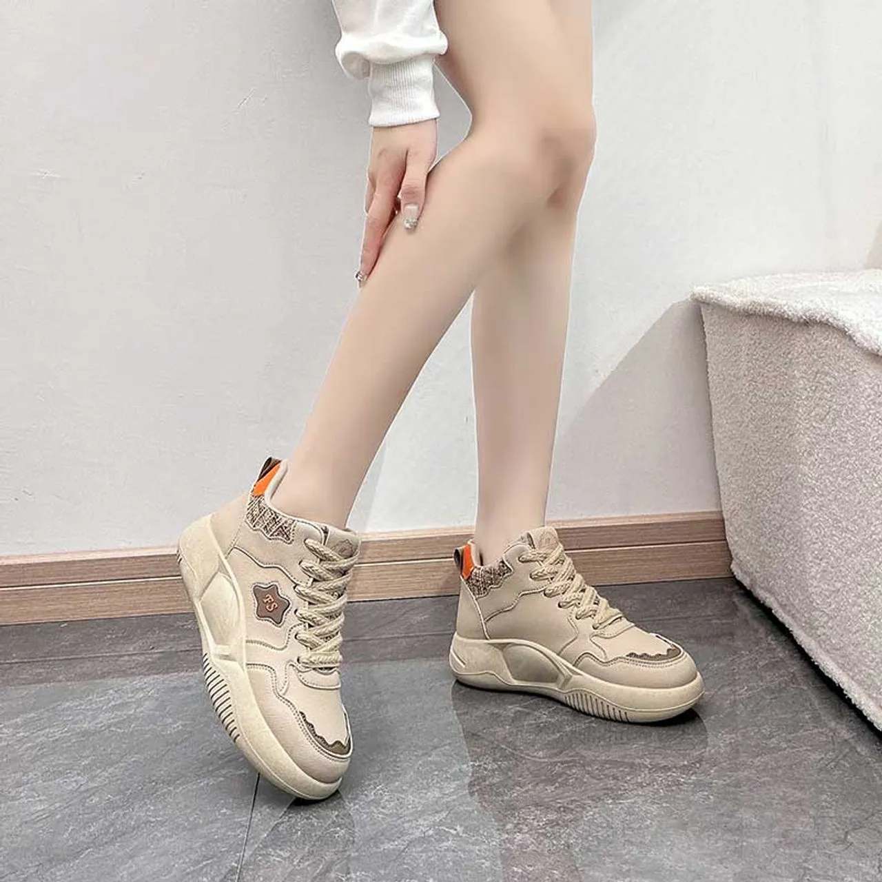 Khaki logo pattern check accents shoe sneaker