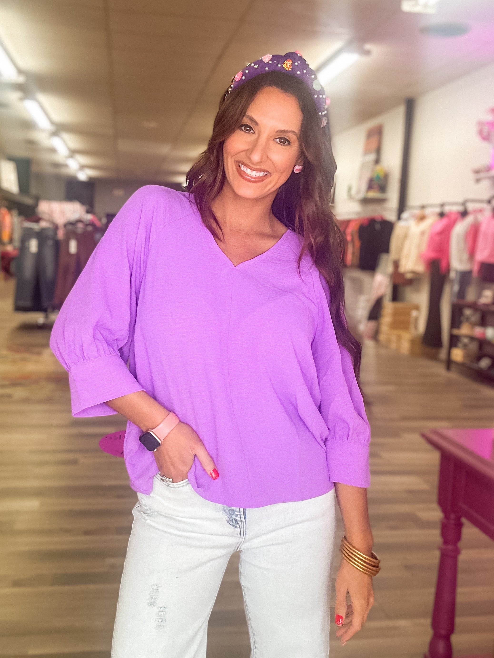 Lavendere V Neck Top