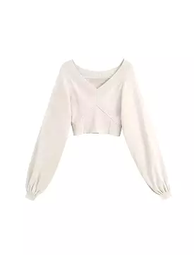 Long Sleeve V Neck Knitted Pullover