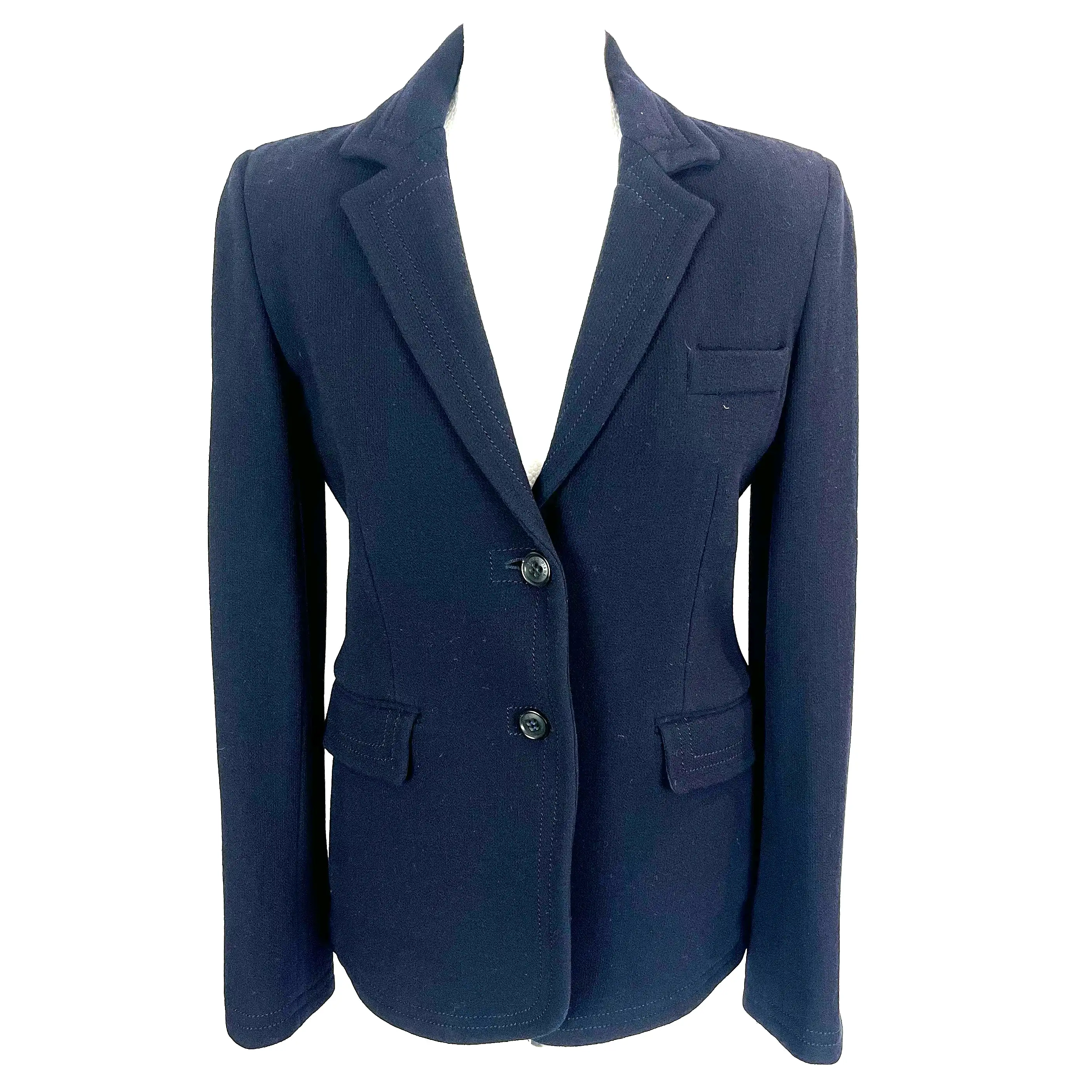 Loro Piana Navy Wool Crepe Topstitched Jacket M