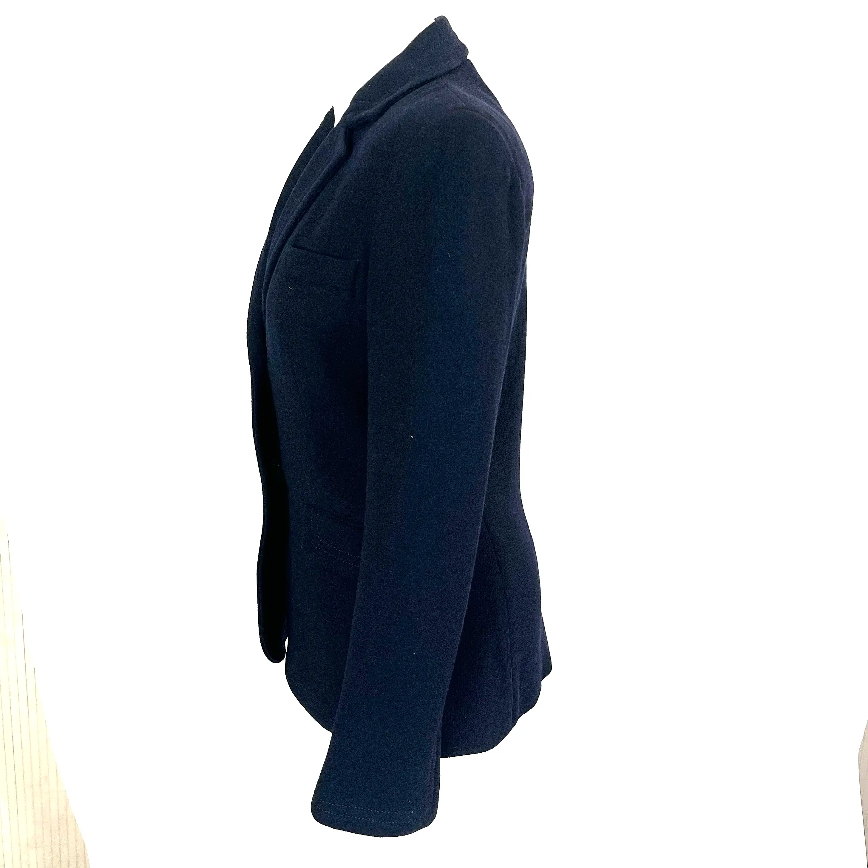 Loro Piana Navy Wool Crepe Topstitched Jacket M