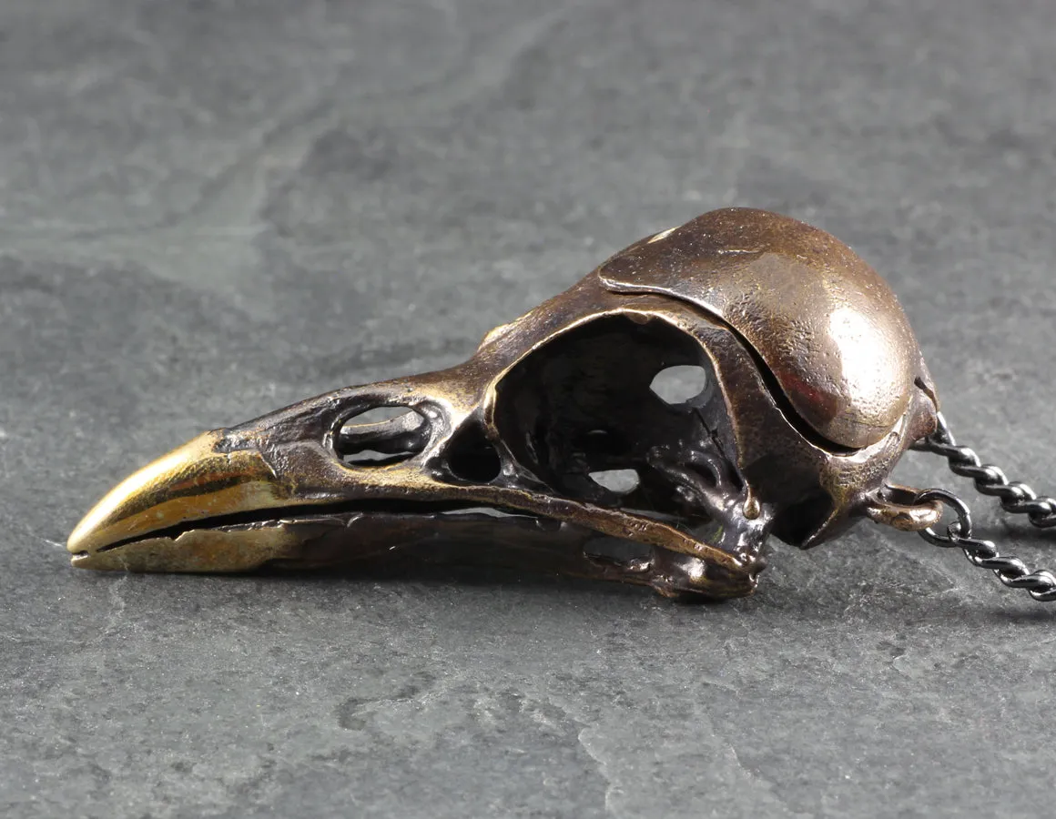 Magpie Skull Locket - Bronze