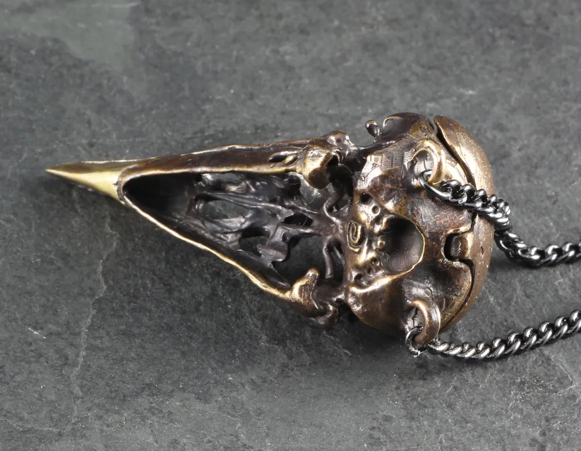 Magpie Skull Locket - Bronze