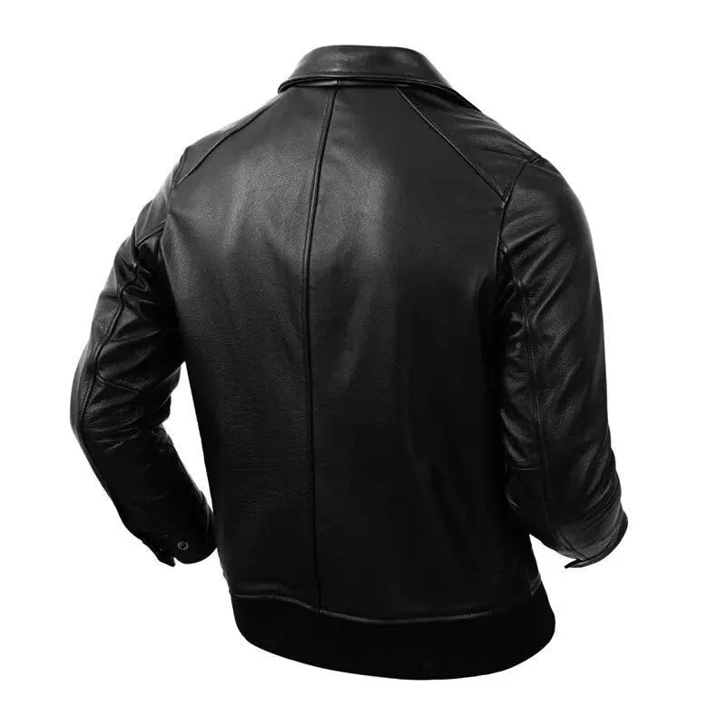 Men's Genuine Cowhide Leather Slim Fit Moto Biker Street Jacket