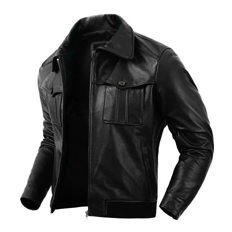 Men's Genuine Cowhide Leather Slim Fit Moto Biker Street Jacket