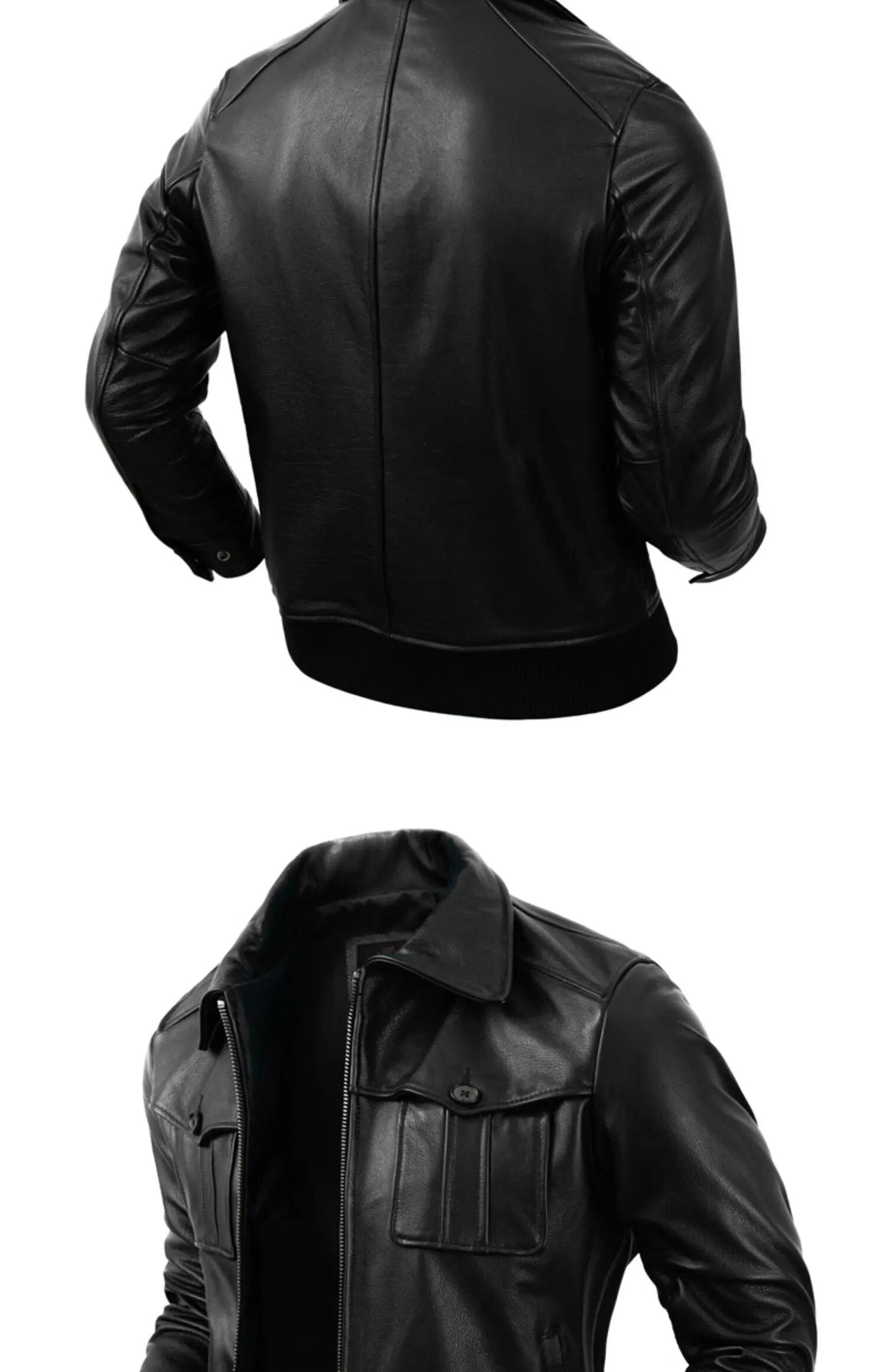 Men's Genuine Cowhide Leather Slim Fit Moto Biker Street Jacket