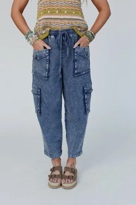 New Light Denim Cargo Pants - Denim