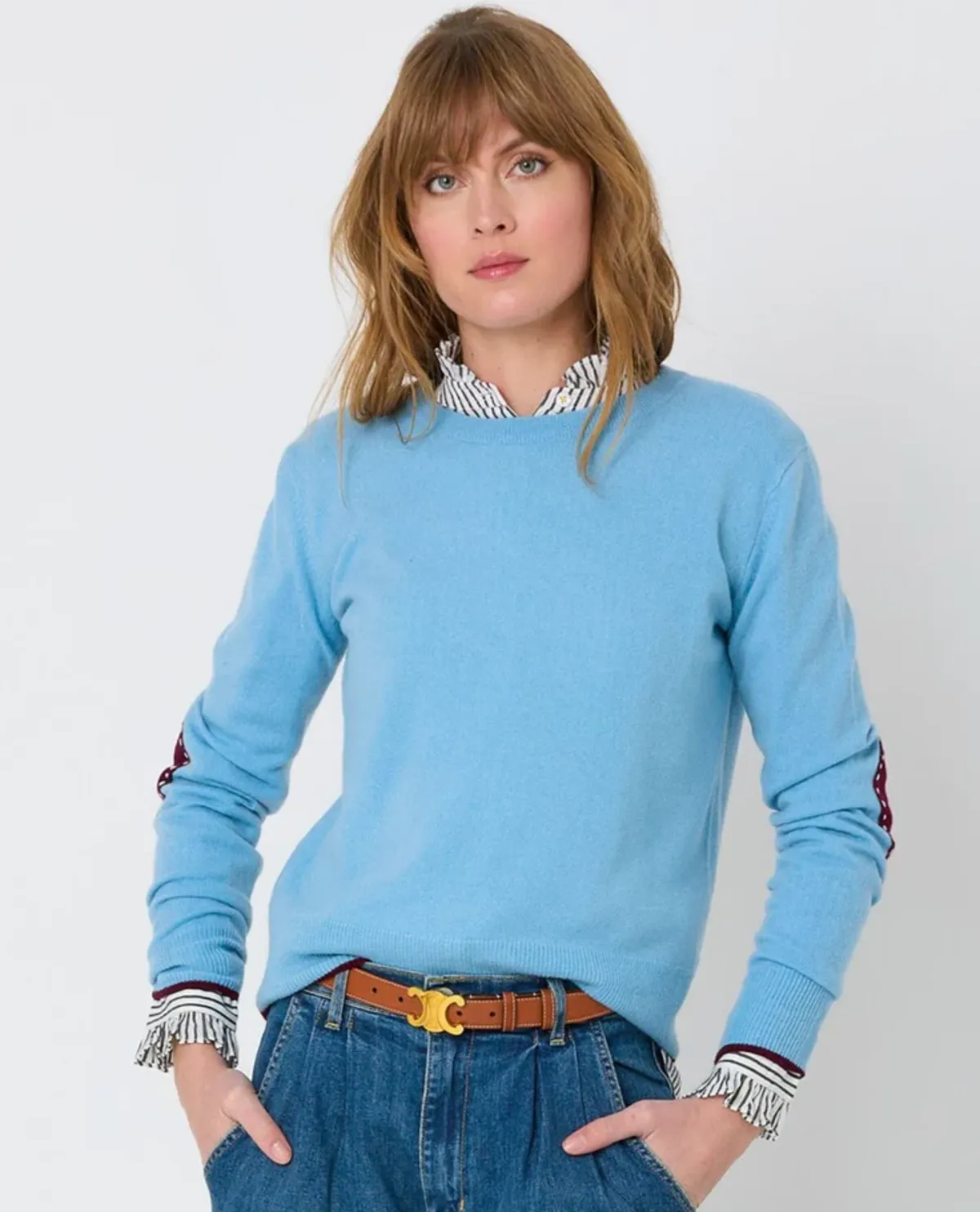 Patchwork Pullover Sweater - Mid Blue