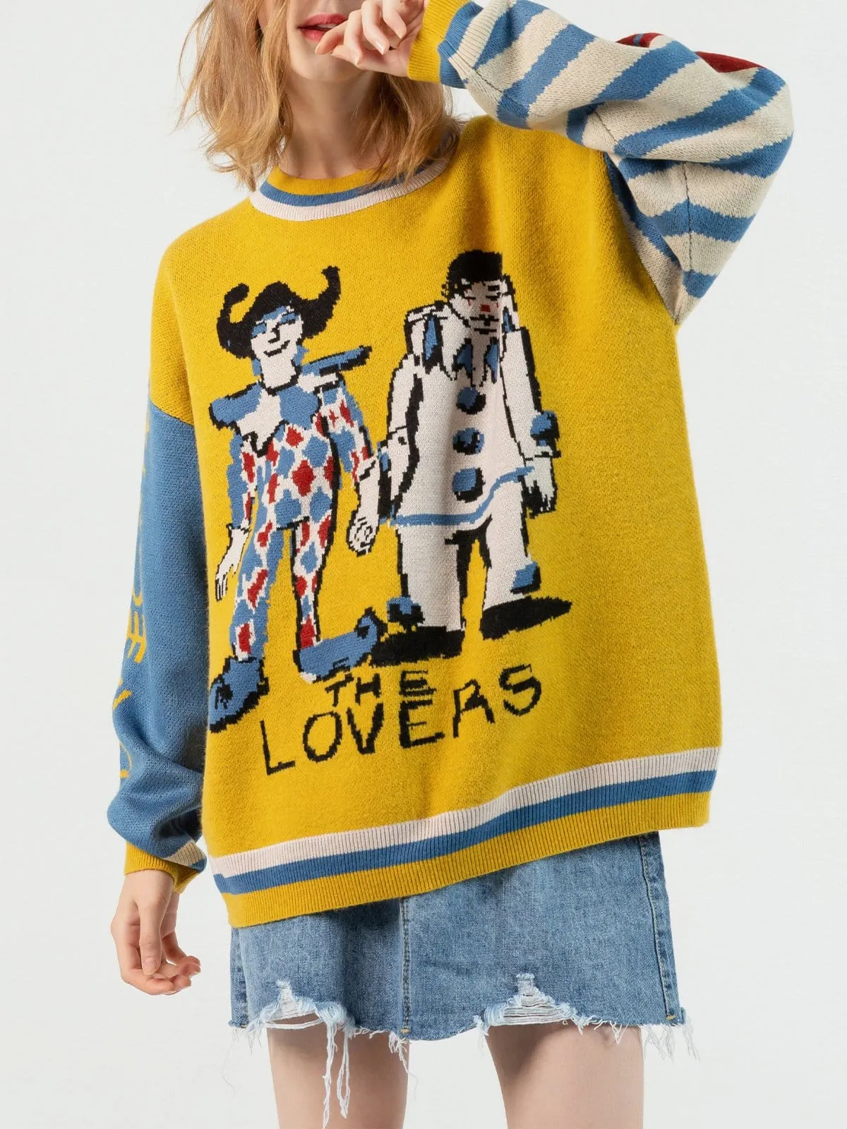 Patchwork Sleeve Joker Knit Sweater