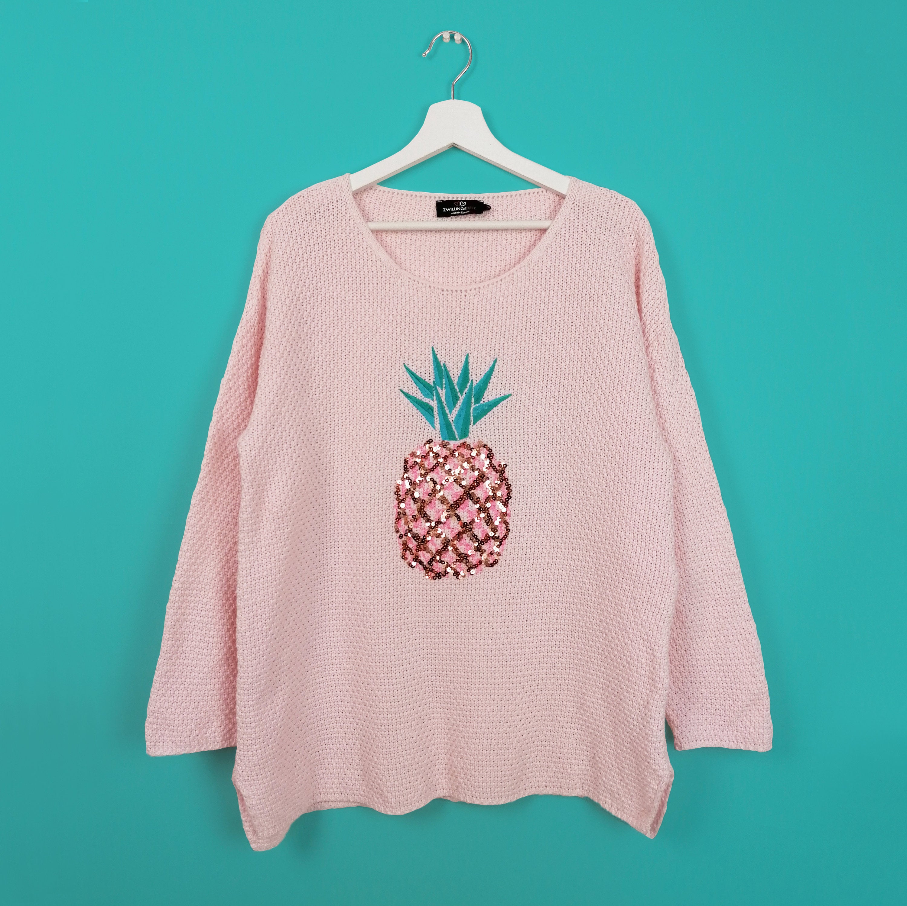 Pineapple Sequin Embroidery Sweater