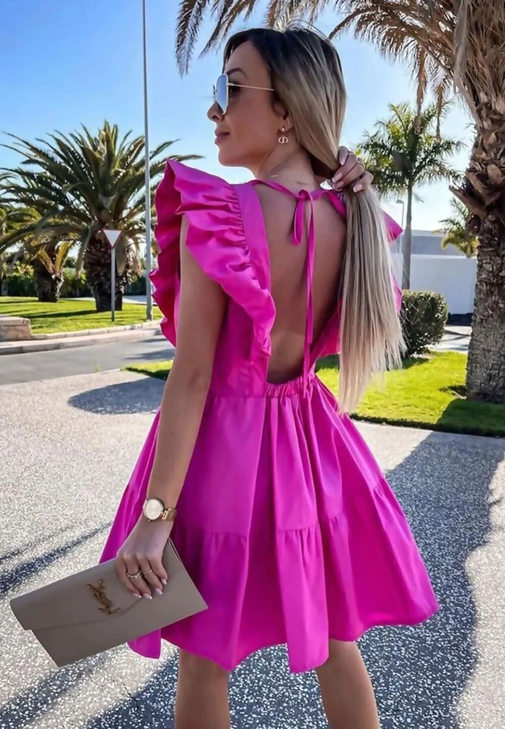 Pink Dubai Dreams Open  Back  Boho Dress