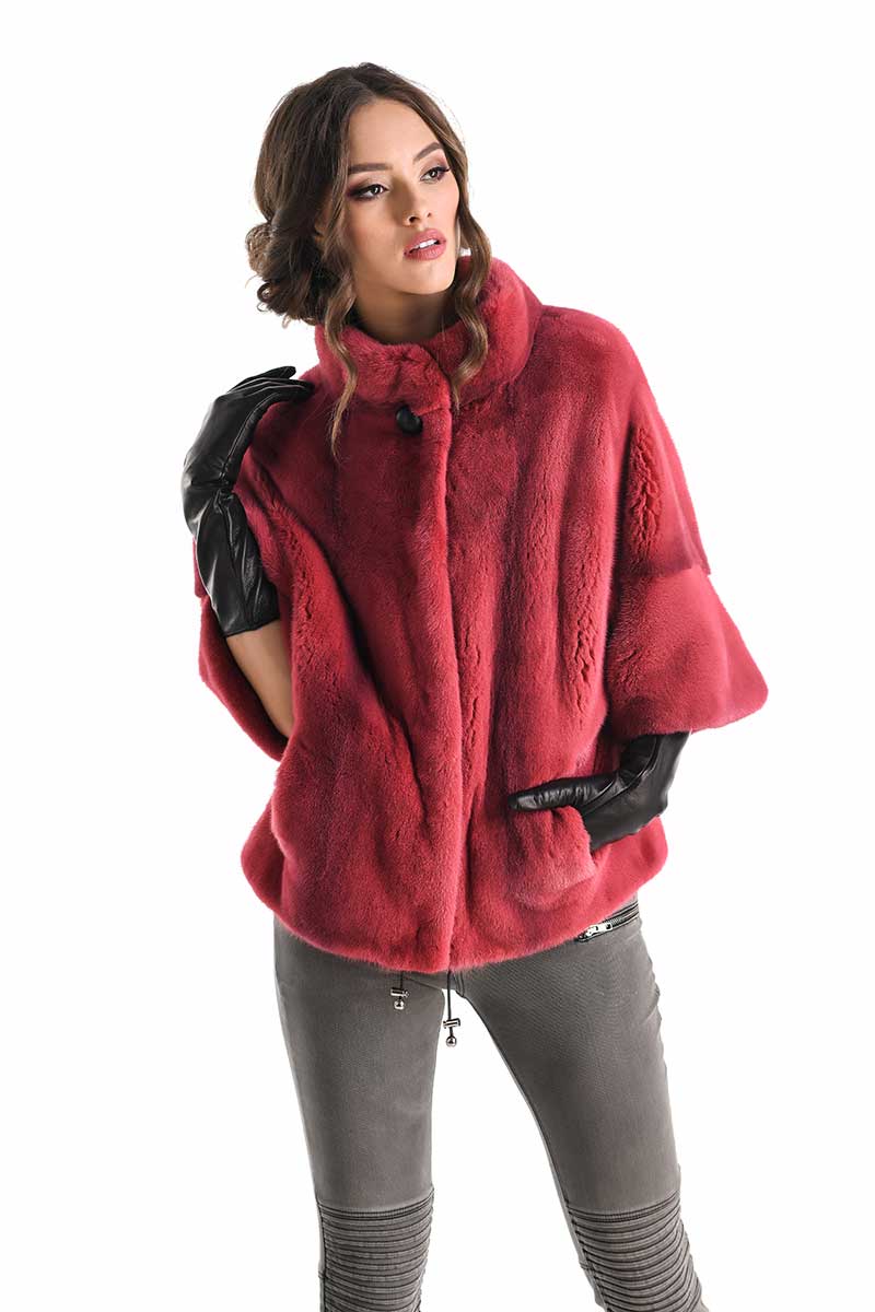 Pink Natural Mink Fur Coat